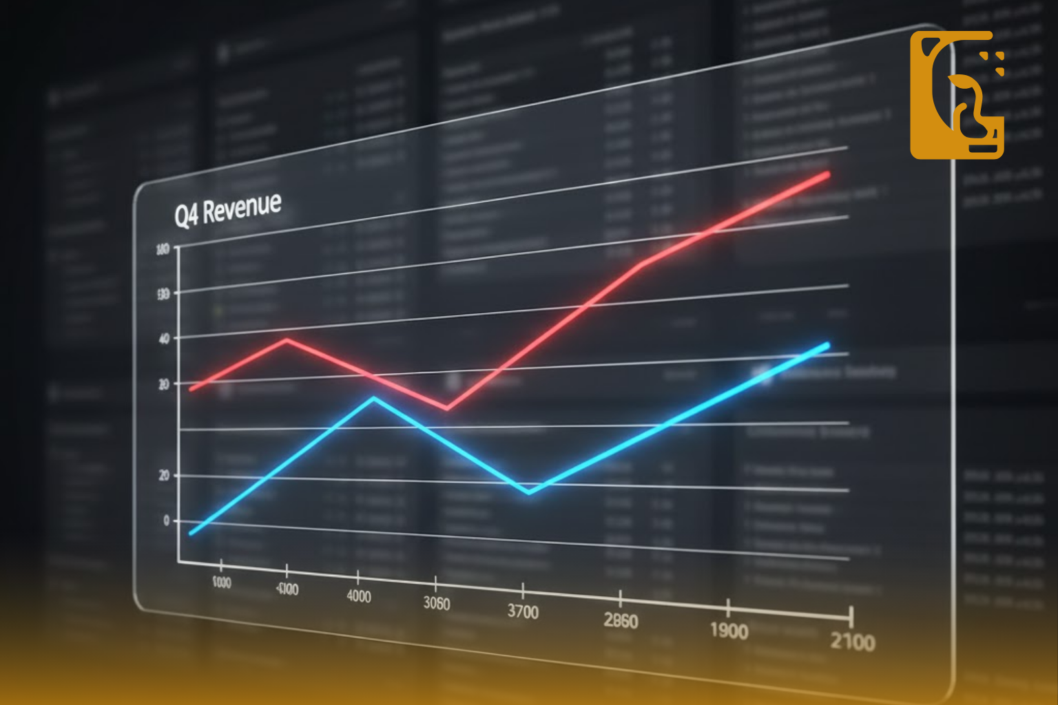 Revenue performance line chart showing Q4 growth trends and comparative sales results over time